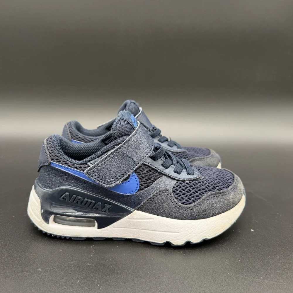 Nike Air Max System Toddler TD Size 11C Navy Blue Hook-and-Loop Sneaker